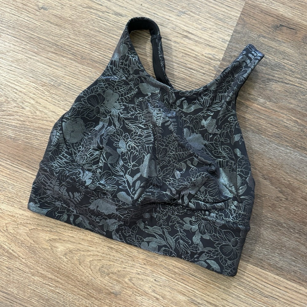 Lululemon Wunder Train Longline Bra Women's Sz 6 Black Floral Yoga‎ Athletic Gym